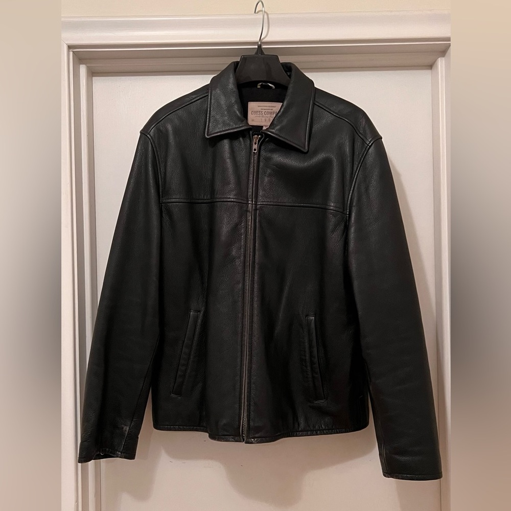 Men's Vintage Guess Black Leather Bomber Jacket